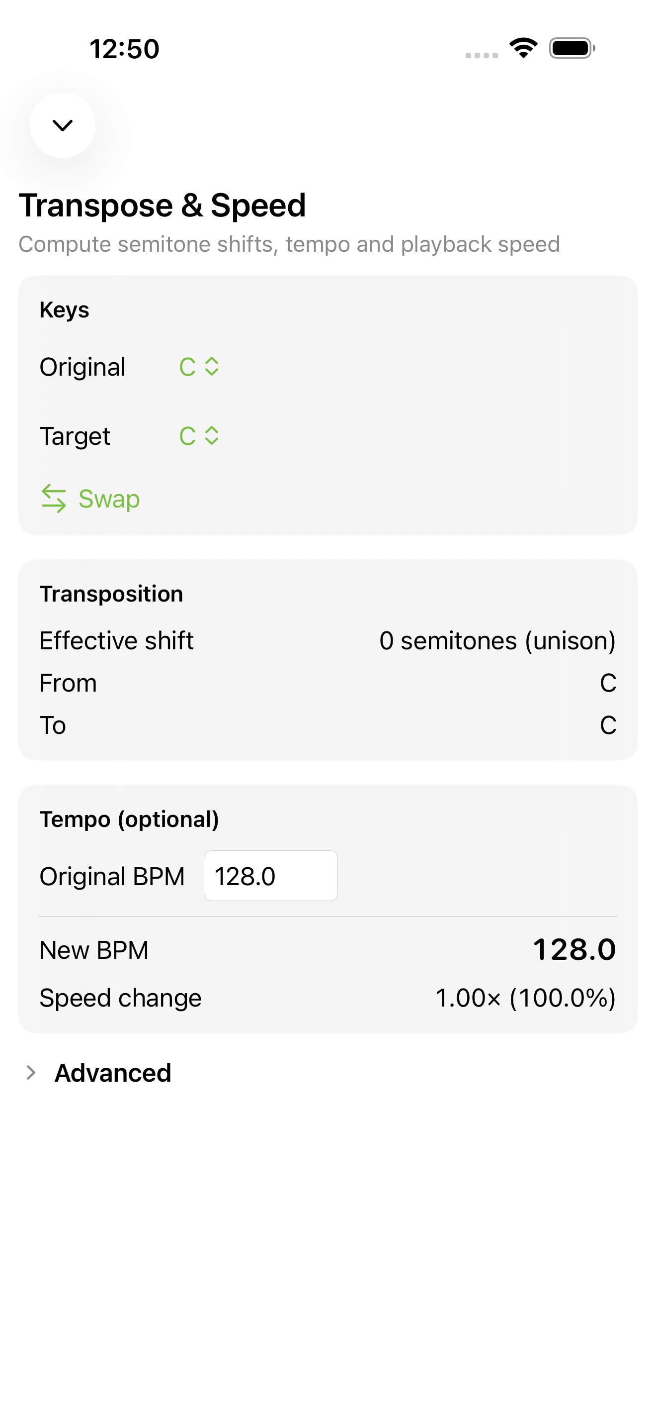 Transpose and Speed screen on iPhone